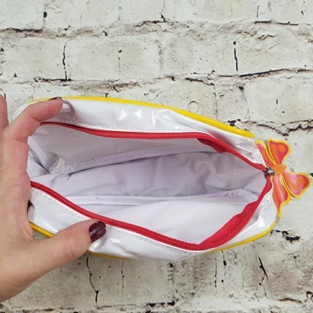 Clinique White Makeup Bag Cosmetic Zip Case Butterfly Yellow Red Orange Travel